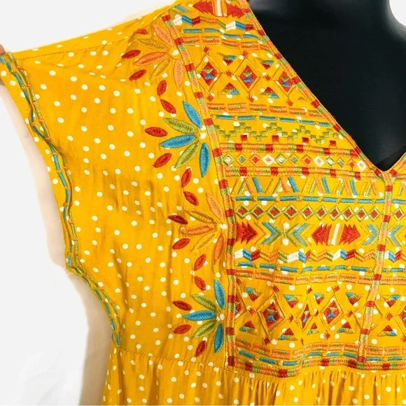 SAVANNA JANE Marigold Yellow Embroidered Polka Dot Babydoll Dress - Picture 3 of 10